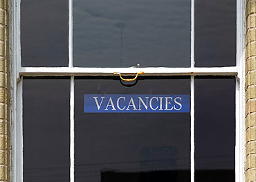 Sign in guesthouse window for Vacancies, Lowestoft, Suffolk, England, UK