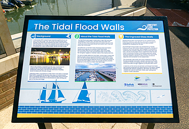 Information panel The Tidal Flood Walls flooding defences, Lowestoft, Suffolk, England, UK