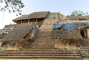 People climbing El Torre (The Tower), Ek Balam Mayan ruins, near Vallodoid, Temozon, Yucatan, Mexico, North America