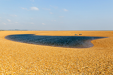 Ridge and lagoon formed on beach at Shingle Street, Hollesley Suffolk, England, UK