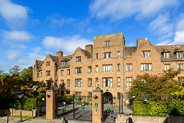 Frontage of Queens' College, University of Cambridge, Cambridge, Cambridgeshire, England, UK