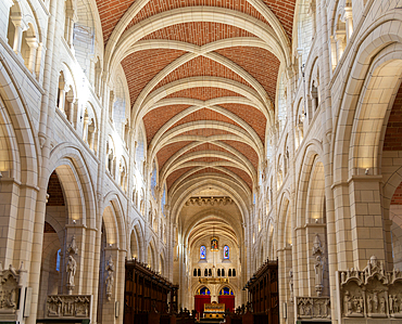 Vaulted roof ceiling interior of Buckfast abbey church, Buckfast Abbey, Devon. England, UK