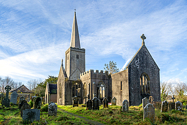 Ruins of Holy Trinity church, Buckfastleigh, north Devon, England, UK destroyed by fire in 1992