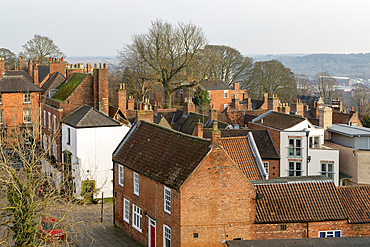 Roofs of historic buildings in Uphill area of city of Lincoln, Lincolnshire, England, UK