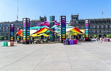 Event space in main city square, Plaza de la Constitucion, Monte de Piedad, Mexico City, Mexico, North America