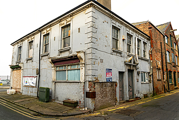 Derelict empty disused property in Grimsby docks, an area known locally as the Kasbah, north east Lincolnshire, England, UK
