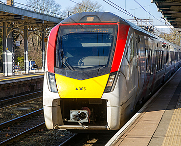 Abellio Greater Anglia class 745 train at platform of railway station, Ipswich Suffolk, England, UK