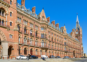 St Pancras Renaissance international railway station hotel, London, England, UK, Gothic Revival architecture by Sir George Gilbert Scott 1873