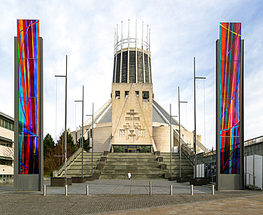 Modern architecture of Roman Catholic cathedral church, Metropolitan Cathedral of Christ the King, city of Liverpool, England, UK