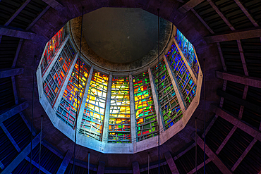 Modern interior roof dome of Roman Catholic cathedral church, Metropolitan Cathedral of Christ the King, city of Liverpool, England, UK