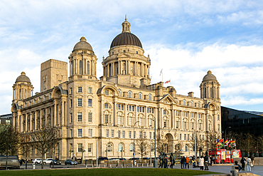 Port of LIverpool building, Pier Head, Liverpool, England, UK from River Mersey, 1907 architect Sir Arnold Thornely