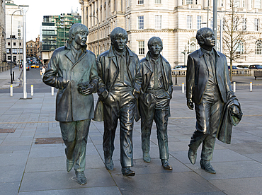 The Beatles statues sculpture by Anthony Edwards, Pier Head, Liverpool, England, UK