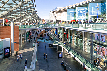 Levels of shops in South John Street shopping centre, Liverpool ONE development, city centre of Liverpool, England, UK