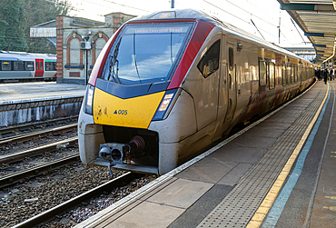 Greater Anglia, British Rail Class Stadler 755 bi-modal multiple unit passenger train arriving at Ipswich railway station, Suffolk, England, UK