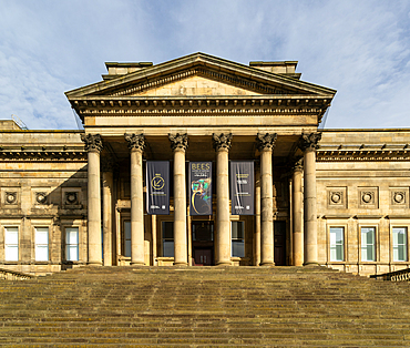Portico entrance neoclassical architecture of World Museum, building, city centre of Liverpool, England, UK opened 1850s
