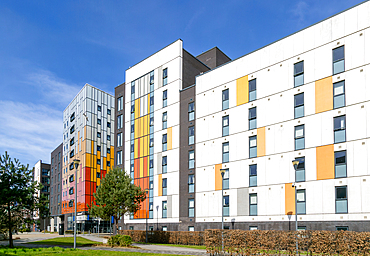 Modern architecture of buildings, Crown Place, Central Campus, University of Liverpool, England, UK