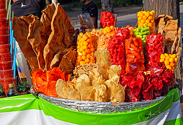 Stall selling fast food snacks, Alameda Central Park, Mexico City, Mexico, North America