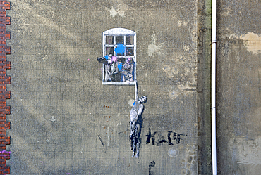 'Well Hung Lover' Frogmore Street, city centre of Bristol, England, UK partially defaced artwork by Banksy 2006