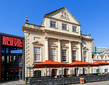 Historic Georgian facade of the Bristol Old Vic theatre, King Street, city centre of Bristol, England, UK