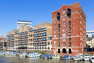 Apartments in converted industrial buildings, Redcliff Quay, Floating Harbour, River Avon, Bristol, England, UK