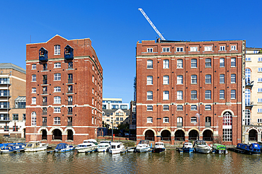 Apartments in converted industrial buildings, Redcliff Quay, Floating Harbour, River Avon, Bristol, England, UK