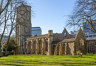 Ruins of Temple Church, Church of the Holy Cross, bombed in 1940, Redcliffe, Bristol, England, UK