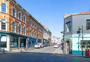 Local shops in historic buildings, The Mall, Clifton, Bristol, England, UK