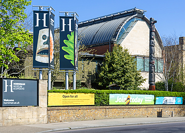 Banners outside the Horniman Museum and Gardens, Forest Hill, London, England, UK