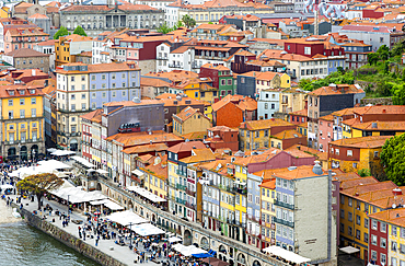 Rooftops of historic buildings in Ribeira area, city of Porto, Portugal, Europe