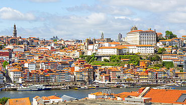 River Douro riverside, historic buildings in Ribeira area, city of Porto, Portugal, Europe view over rooftops from Vila Nova de Gaia