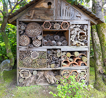 Bug insect hotel at garden of Taylor's port wine lodge, Porto, Portugal, Europe