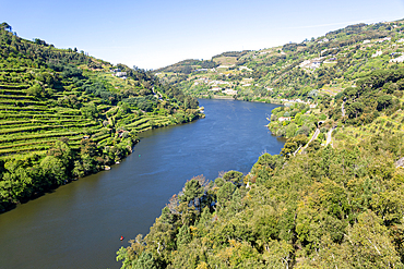 River Douro valley landscape scenery view from bridge, Ponte da Ermida Resende-Baião, Portugal, Europe