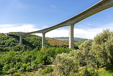 Looking up from below, Ponte da Ermida bridge, River Douro valley, Resende, Baião, Portugal, Europe built 1998