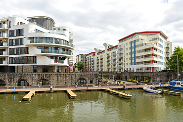 Modern architecture apartment buildings, Millenium Promenade, Floating Harbour, Bristol, England, UK