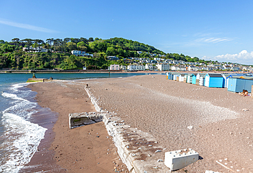 Beach seaside view to River Teign estuary and Shaldon, The Point, Teignmouth, south Devon, England, UK