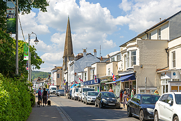 Shops in street of historic buildings, The Strand, Dawlish, south Devon, England, UK