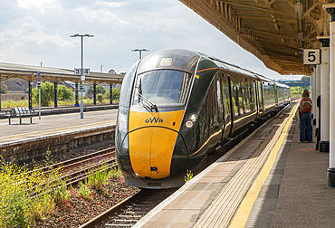GWR British Rail Class 800 Inter City Express train arriving at platform, Taunton railway station, Somerset, England, UK