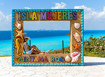 Viewpoint frame at Punta Sur, Isla Mujeres, Caribbean Coast, Cancun, Quintana Roo, Mexico, North America