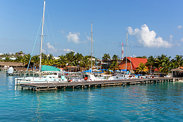 Yachts moored at Isla Mujeres, Caribbean Coast, Cancun, Quintana Roo, Mexico, North America