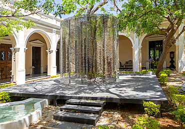 Art exhibition Atlas by Jan Hendrix, artwork in central courtyard of palace of Casa de Montejo, Merida, Yucatan State, Mexico, North America