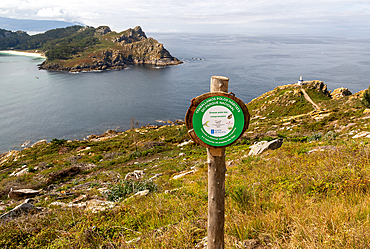 Habitat protection sign, Isla del Faro, Cies Islands, Atlantic Islands Galicia Maritime Terrestrial National Park, Galicia, Spain, Europe