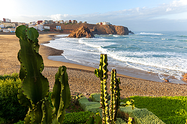 Beach and coastline in bay, Plage Sidi Mohammed Ben Abdellah, Mirleft, Morocco, North Africa, Africa