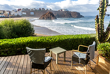 View of beach and Atlantic Ocean plage, Sidi Mohammed Ben Abdellah, Mirleft, Morocco, North Africa, Africa