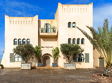 Sign and entrance doorway, Hotel Auberge Dar Najmat, Mirleft, southern Morocco, North Africa, Africa