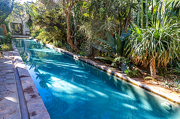 Garden and swimming pool, Dar al Hossoun hotel, architects Eric Ossart and Arnaud Maurieres, Taroudant, Sous Valley, Morocco, North Africa, Africa