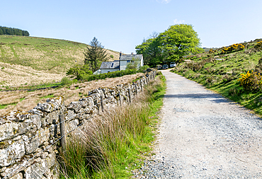 Walking route track West Dart valley walk, Crockern farmhouse, near Two Bridges, Dartmoor, Devon, England, United Kingdom, Europe