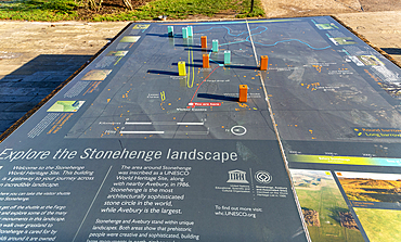 Information map about the prehistoric landscape of Stonehenge, Wiltshire, England, United Kingdom, Europe