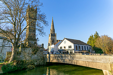 Clock Tower and Fisherton Street bridge, River Avon, Salisbury, Wiltshire, England, United Kingdom, Europe