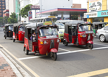 Tuk tuks, motorised tricycle taxi vehicles, Colombo, Sri Lanka, Asia