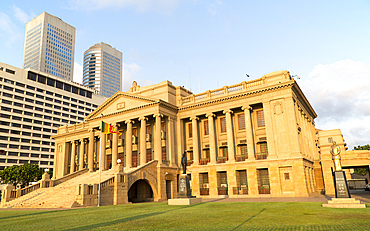 Old Parliament Building now the Presidential Secretariat offices and modern skyscrapers, Colombo, Sri Lanka, Asia